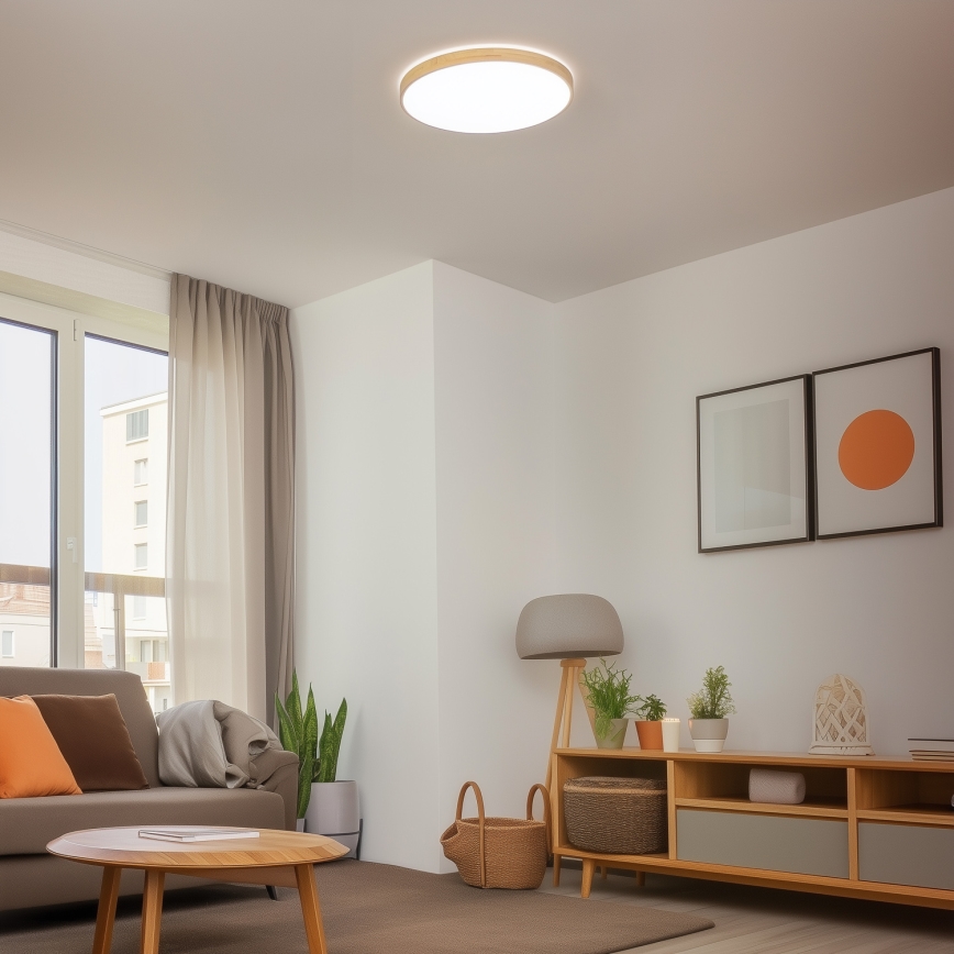 Brilagi - LED aptumšojams griestu gaismeklis PINE LED/60W/230V, koka, diametrs 52 cm, 3000-6500K + tālvadības pults