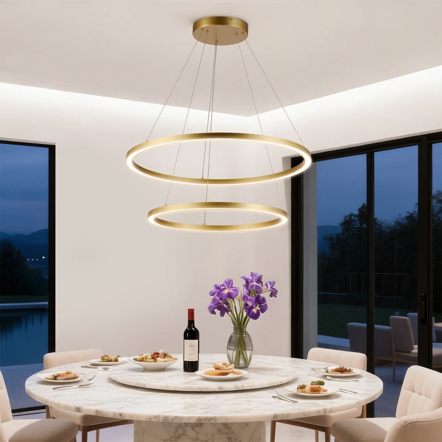 Brilagi - LED dimējama lustra uz troses PORTOFINO LED/98W/230V 3000-6000K pr. 80 cm zelta + tālvadības pults