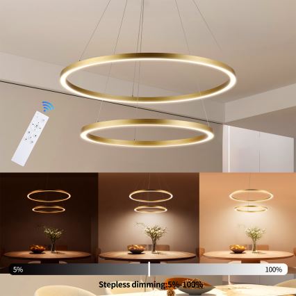 Brilagi - LED dimējama lustra uz troses PORTOFINO LED/98W/230V 3000-6000K pr. 80 cm zelta + tālvadības pults