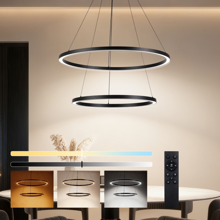 Brilagi - PORTOFINO LED regulējama karājoša lustra uz troses LED/98W/230V 3000–6000K Ø 80 cm melna + ar tālvadības pulti