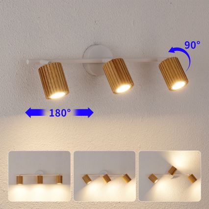 Brilagi - Punktveida gaismeklis MODERN WOOD 3xGU10/8W/230V kaučuk koks/balta