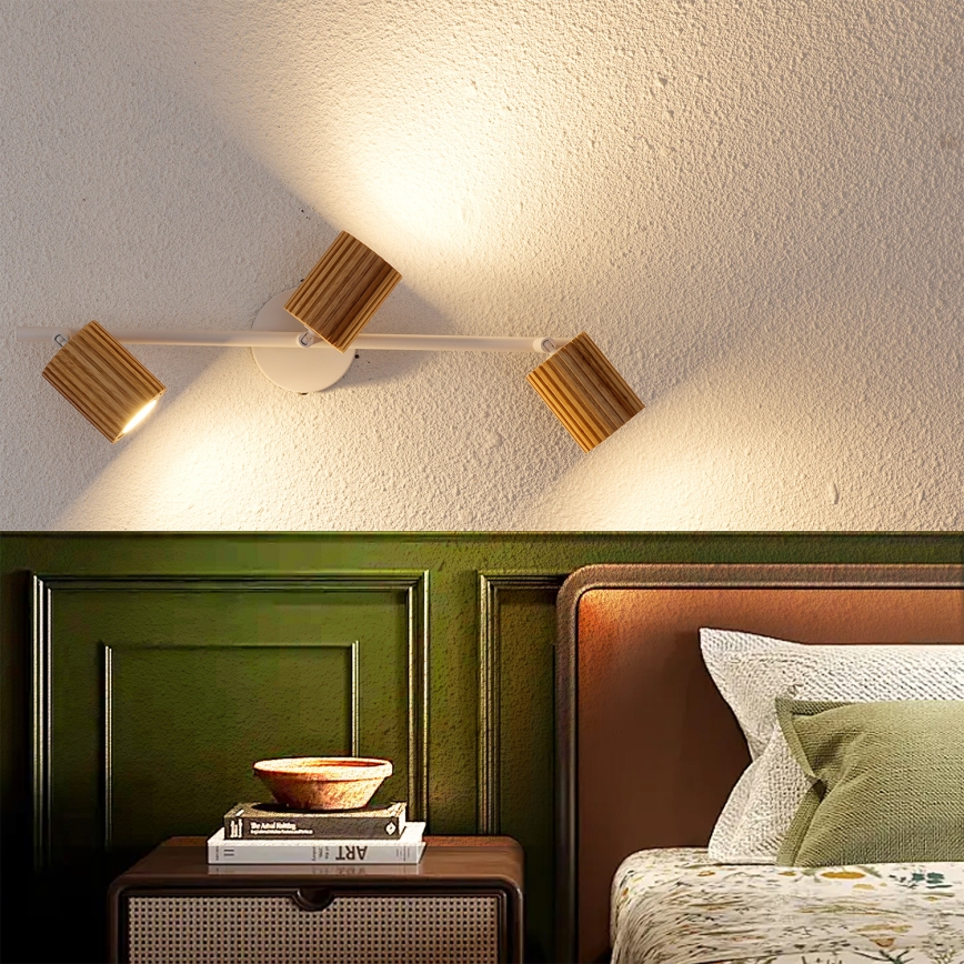 Brilagi - Punktveida gaismeklis MODERN WOOD 3xGU10/8W/230V kaučuk koks/balta