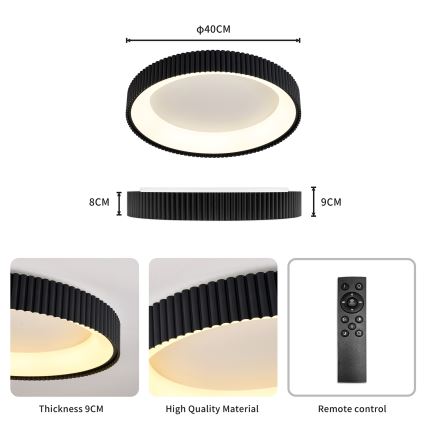 Brilagi - LED dimējams griestu gaismeklis FALCON MODERN LED/30W/230V 3000–6500K Ø 40 cm melns + tālvadības pults