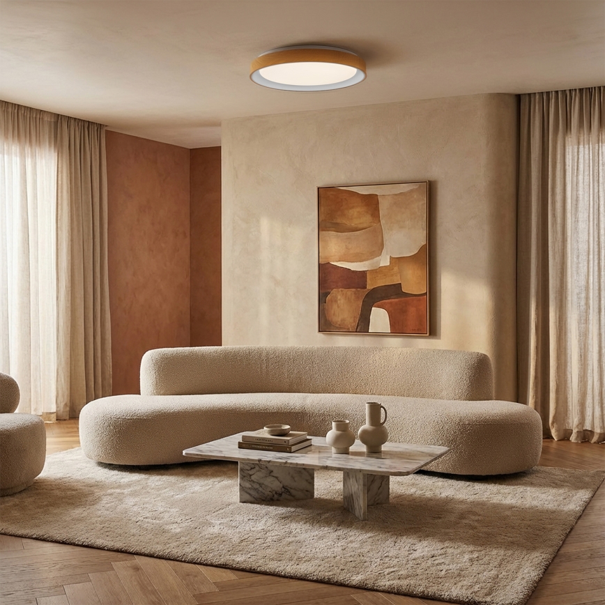 Brilagi - FLOCO LED griestu gaismeklis ar regulējamu spilgtumu LED/48W/230V Ø 40 cm koka dekors/balts + tālvadības pults