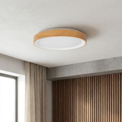 Brilagi - FLOCO LED griestu gaismeklis ar regulējamu spilgtumu LED/48W/230V Ø 40 cm koka dekors/balts + tālvadības pults
