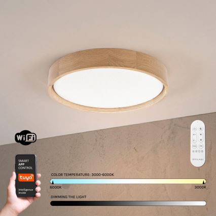 Brilagi - LED aptumšojama griestu lampa MANAROLA SMART STARS LED/24W/230V 3000-6000K Wi-Fi Tuya Beacon Ø 41 cm ozols + tālvadības pults