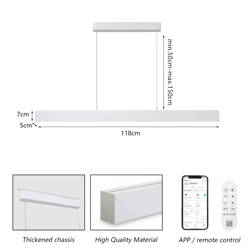 Brilagi - Regulējama LED piekaramā lampa uz kabeļa SLEEKLINE SMART LED/40W/230V 3000-6000K Wi-Fi Tuya balta + tālvadība