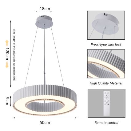 Brilagi - LED regulējama pakaramā lampa uz troses LUMIX LED/48W/230V 3000-6000K balta Ø 50 cm + tālvadības pults