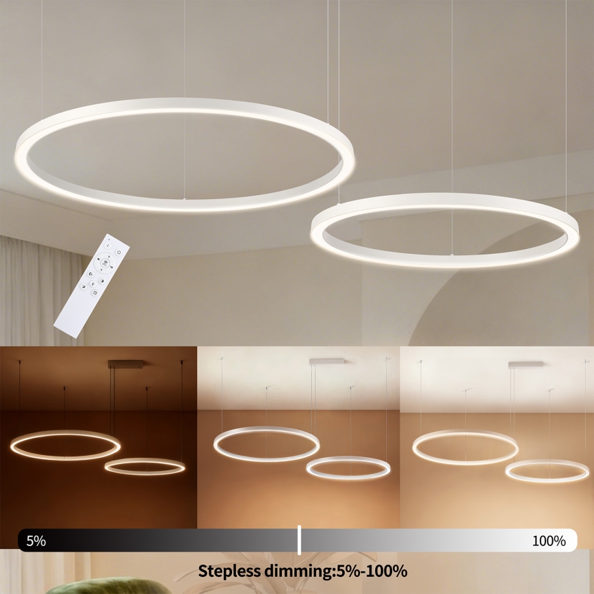 Brilagi - LED aptumšojama lustra uz troses PORTOFINO LED/98W/230V 3000-6000K balta + ar tālvadības pulti