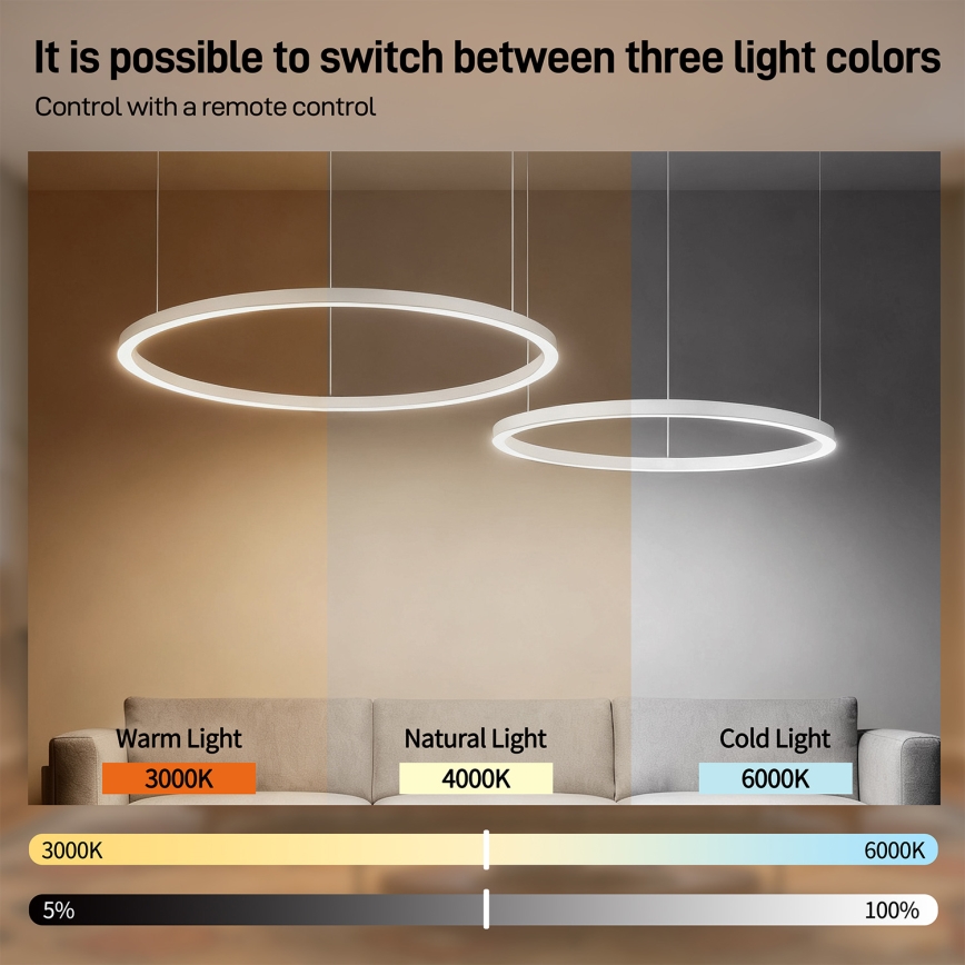 Brilagi - LED aptumšojama lustra uz troses PORTOFINO LED/98W/230V 3000-6000K balta + ar tālvadības pulti