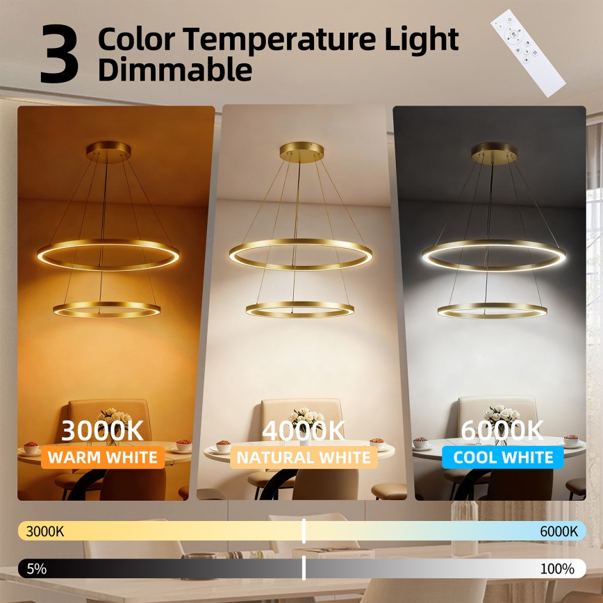 Brilagi - aptumšojama LED lustra uz troses PORTOFINO LED/98W/230V 3000-6000K Ø 80 cm zelta + ar tālvadības pulti