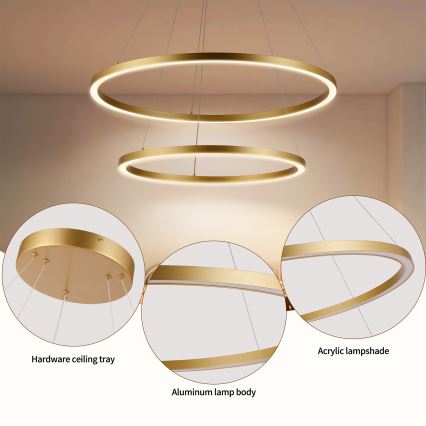 Brilagi - aptumšojama LED lustra uz troses PORTOFINO LED/98W/230V 3000-6000K Ø 80 cm zelta + ar tālvadības pulti