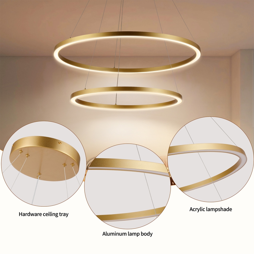 Brilagi - aptumšojama LED lustra uz troses PORTOFINO LED/98W/230V 3000-6000K Ø 80 cm zelta + ar tālvadības pulti