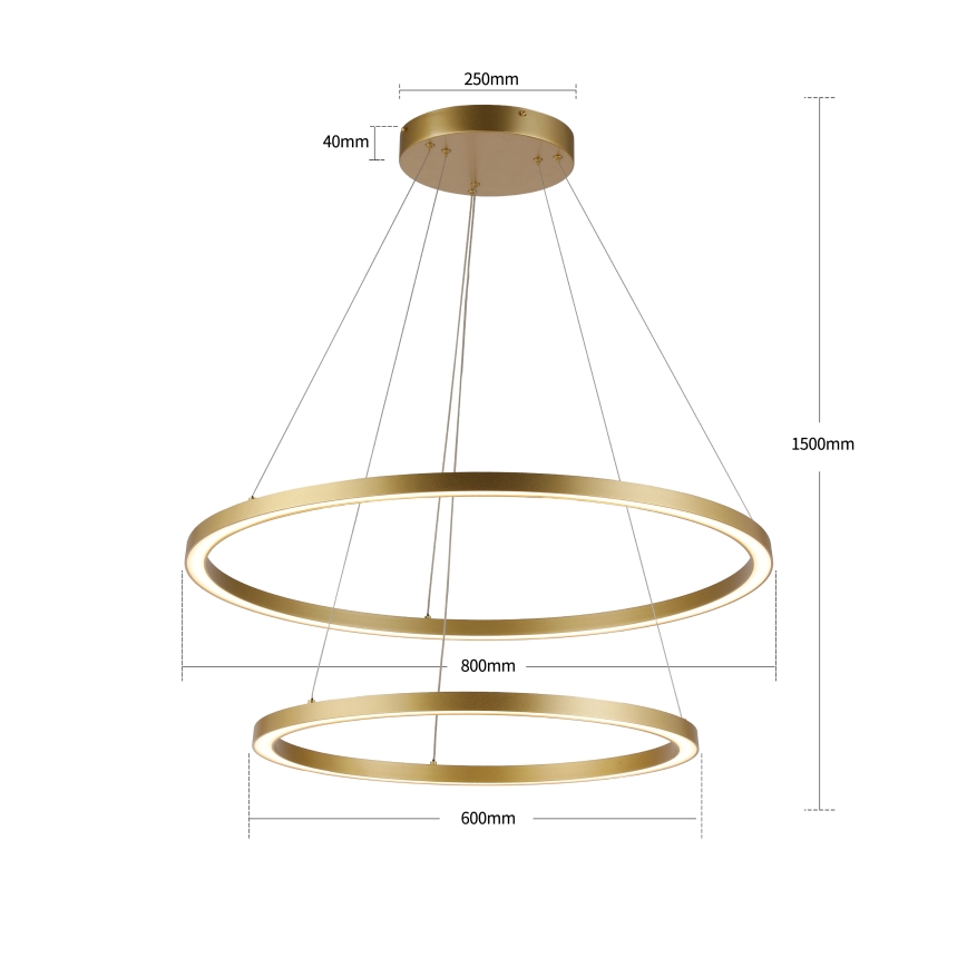 Brilagi - aptumšojama LED lustra uz troses PORTOFINO LED/98W/230V 3000-6000K Ø 80 cm zelta + ar tālvadības pulti