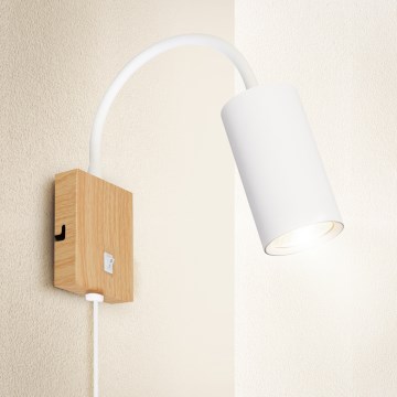 Brilagi - Regulējama sienas lampa SELE 1xGU10/30W/230V balta/ozola dekors
