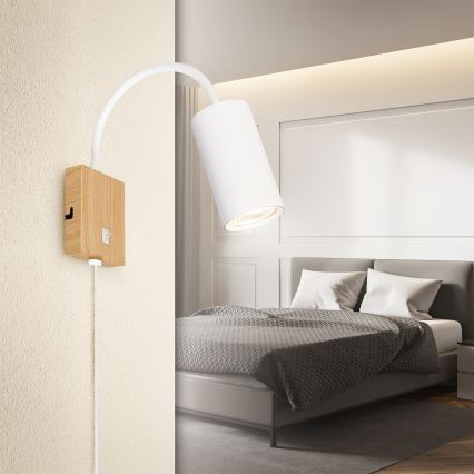 Brilagi - Regulējama sienas lampa SELE 1xGU10/30W/230V balta/ozola dekors