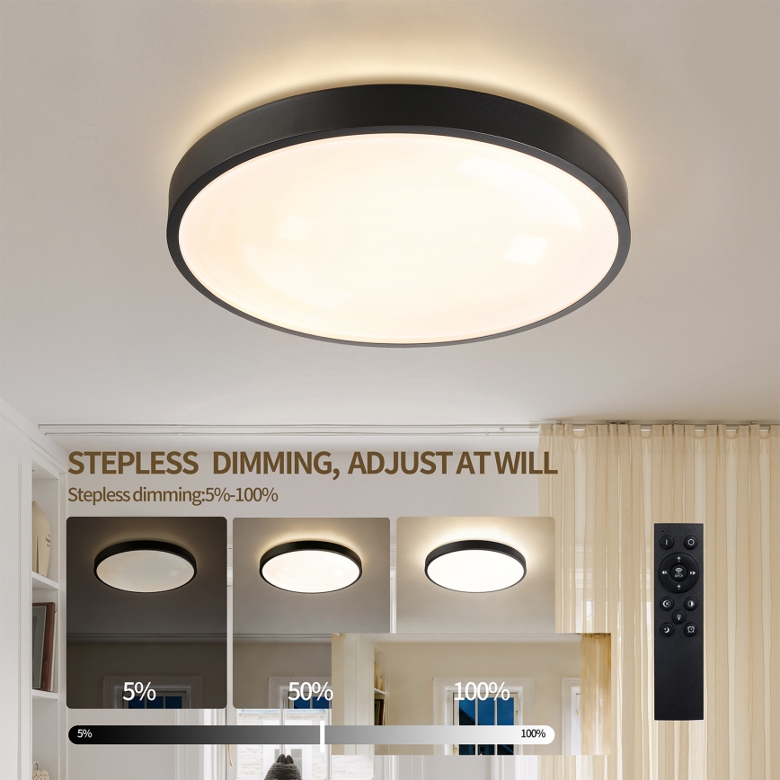 Brilagi - LED aptumšojams griestu gaismeklis GLASS POOL DOUBLE LED/48W/230V 3000-6000K 40 cm melns + tālvadības pults