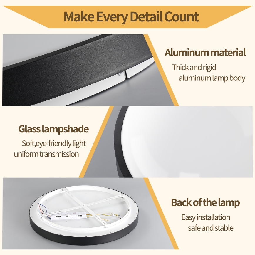 Brilagi - LED aptumšojams griestu gaismeklis GLASS POOL DOUBLE LED/48W/230V 3000-6000K 40 cm melns + tālvadības pults