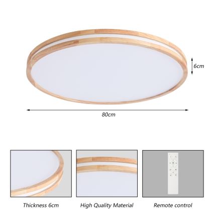 BRILAGI - LED dimmējama griestu lampa MOLINA LED/100W/230V 3000-6000K ozols Ø 80 cm + tālvadības pults