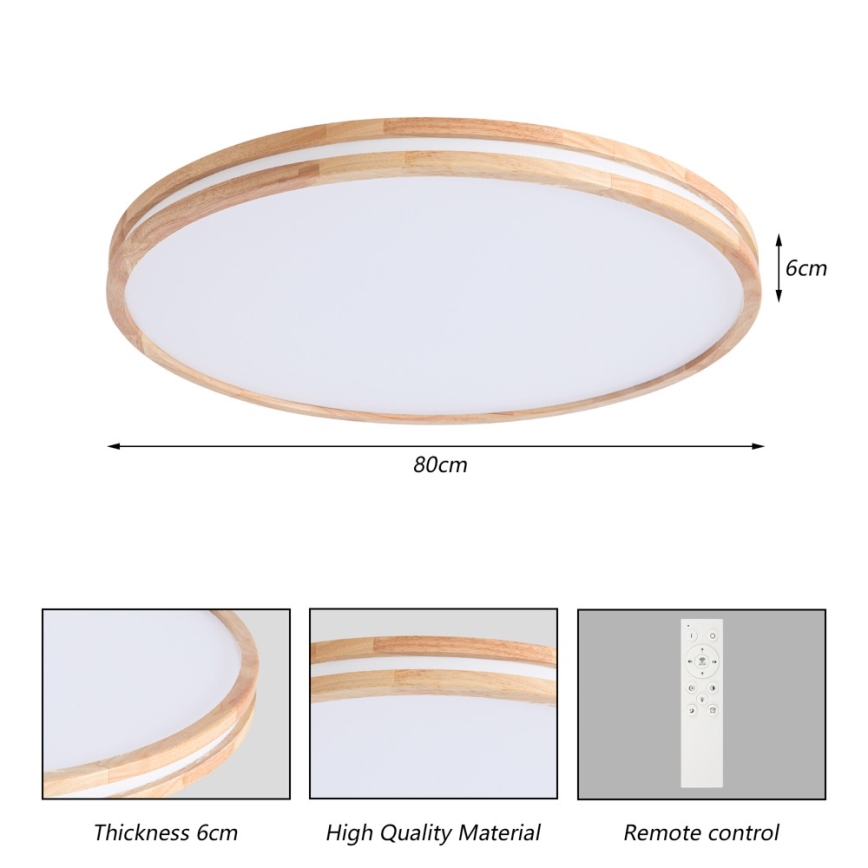 BRILAGI - LED dimmējama griestu lampa MOLINA LED/100W/230V 3000-6000K ozols Ø 80 cm + tālvadības pults
