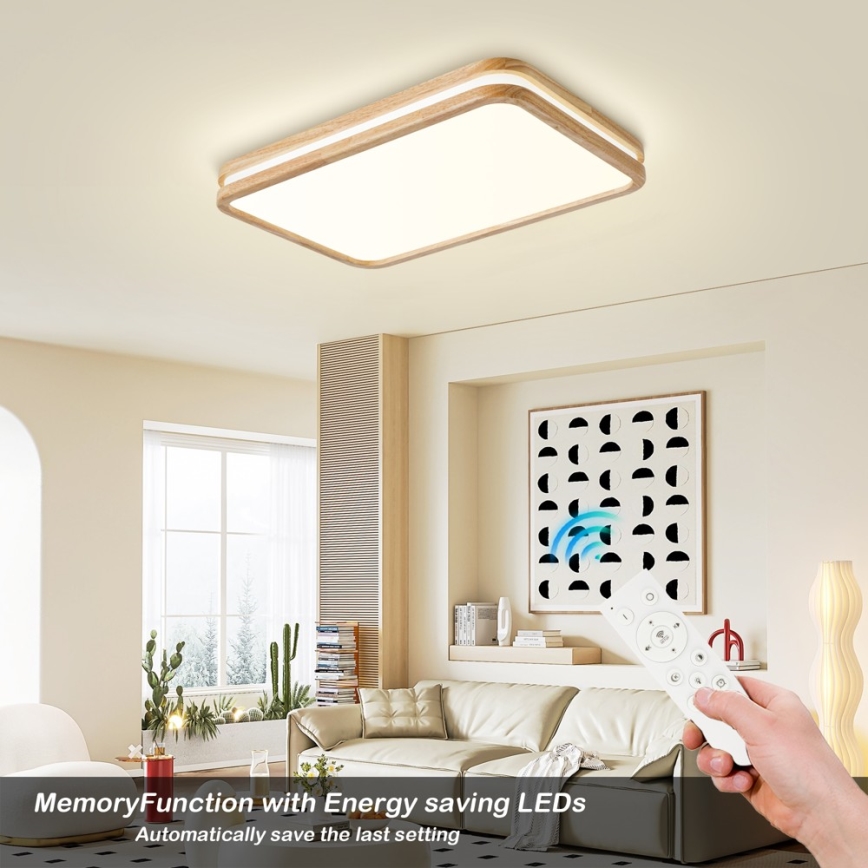 BRILAGI - dimējams LED griestu gaismeklis MOLINA SQUARE LED/54W/230V 3000-6000K ozols 60x40 cm + tālvadības pults