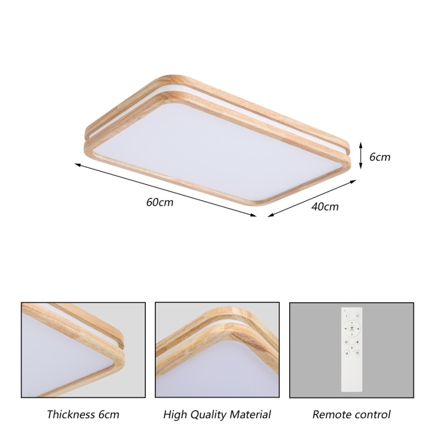 BRILAGI - dimējams LED griestu gaismeklis MOLINA SQUARE LED/54W/230V 3000-6000K ozols 60x40 cm + tālvadības pults