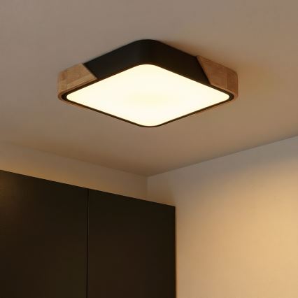 Brilagi - LED griestu gaismeklis PILANA ar regulējamu spilgtumu LED/48W/230V 3000-6500K ozols/melns 42x42 cm + tālvadības pults