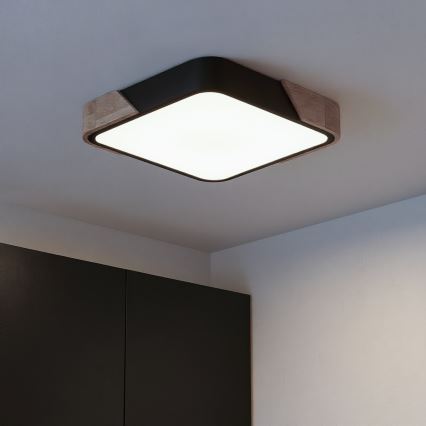 Brilagi - LED griestu gaismeklis PILANA ar regulējamu spilgtumu LED/48W/230V 3000-6500K ozols/melns 42x42 cm + tālvadības pults