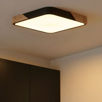 Brilagi - LED dimējamais griestu gaismeklis PILANA LED/48W/230V 3000-6500K ozols/melns 56x56 cm + tālvadība