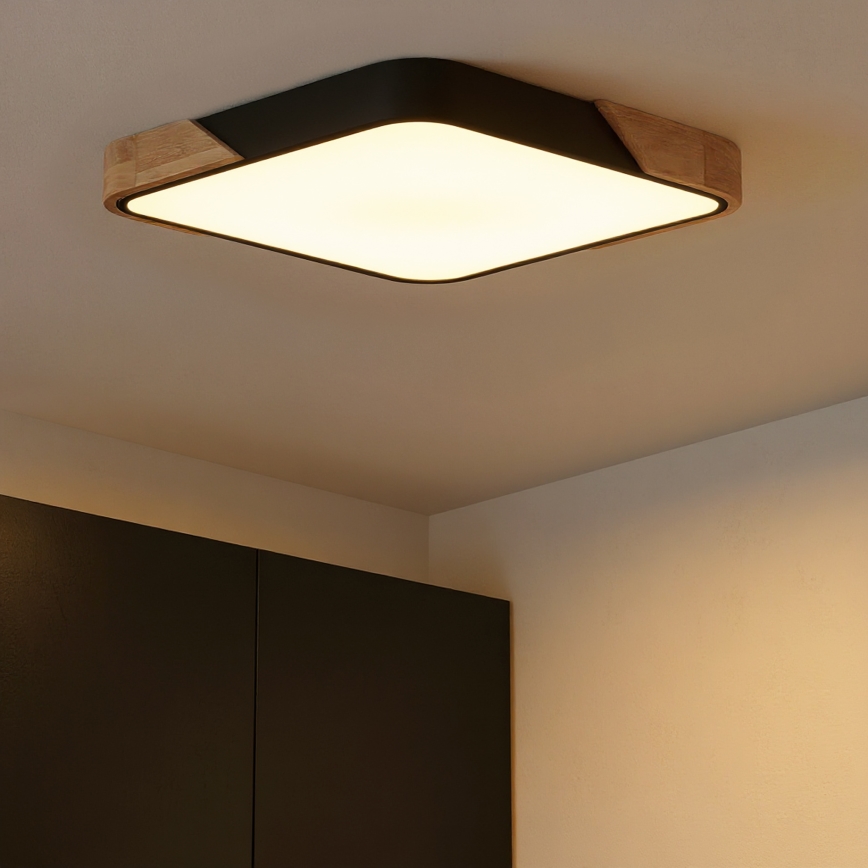 Brilagi - LED dimējamais griestu gaismeklis PILANA LED/48W/230V 3000-6500K ozols/melns 56x56 cm + tālvadība