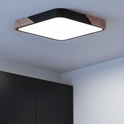 Brilagi - LED dimējamais griestu gaismeklis PILANA LED/48W/230V 3000-6500K ozols/melns 56x56 cm + tālvadība