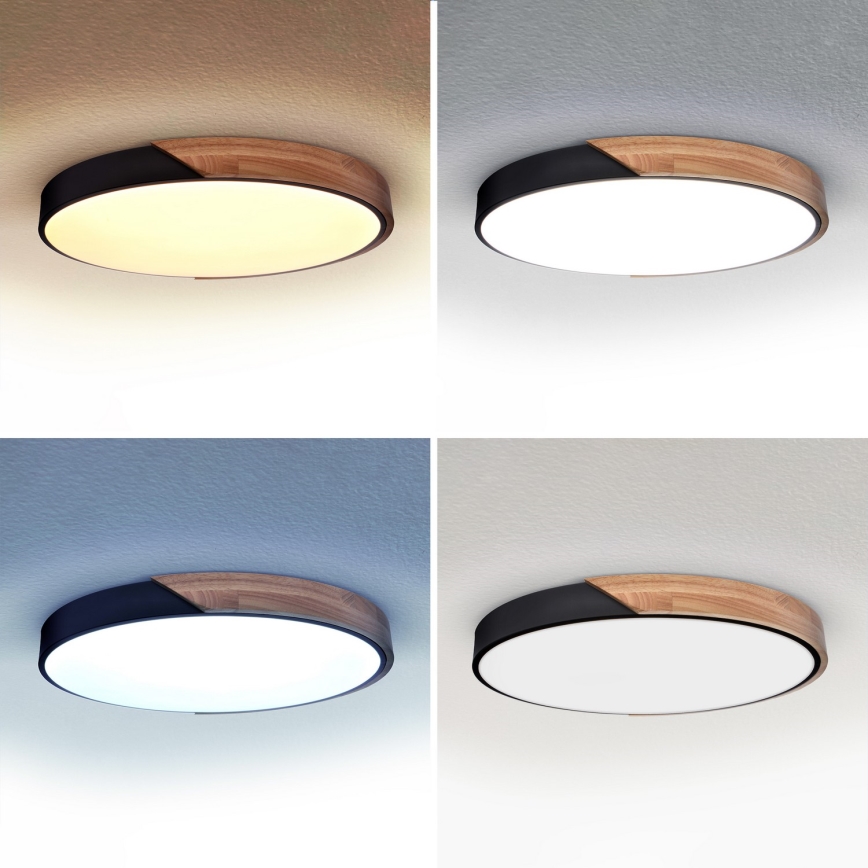 Brilagi - LED aptumšojams griestu gaismeklis PILANA LED/60W/230V 3000-6500K ozols/melns Ø 60 cm + ar tālvadības pulti