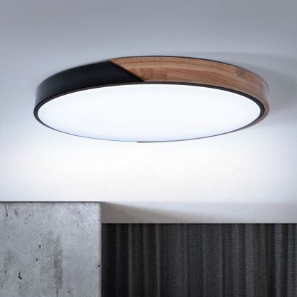 Brilagi - LED aptumšojams griestu gaismeklis PILANA LED/60W/230V 3000-6500K ozols/melns Ø 60 cm + ar tālvadības pulti