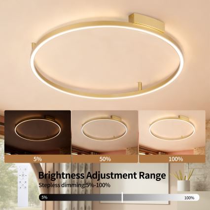 Brilagi - LED regulējama griestu lampa PORTOFINO LED/60W/230V 3000-6000K Ø 80 cm zelta + tālvadības pults