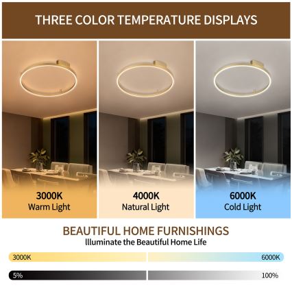 Brilagi - LED regulējama griestu lampa PORTOFINO LED/60W/230V 3000-6000K Ø 80 cm zelta + tālvadības pults