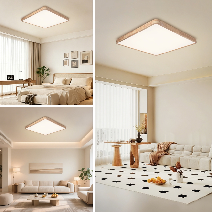 BRILAGI - LED regulējams griestu gaismeklis WOODLINE SQUARE LED/100W/230V 3000-6000K ozolkoka 80x80 cm + tālvadības pults