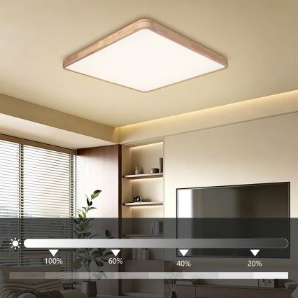 BRILAGI - LED regulējams griestu gaismeklis WOODLINE SQUARE LED/100W/230V 3000-6000K ozolkoka 80x80 cm + tālvadības pults