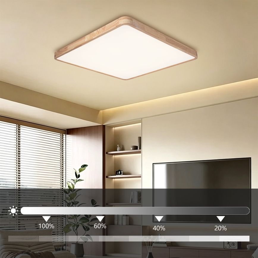 BRILAGI - LED regulējams griestu gaismeklis WOODLINE SQUARE LED/100W/230V 3000-6000K ozolkoka 80x80 cm + tālvadības pults