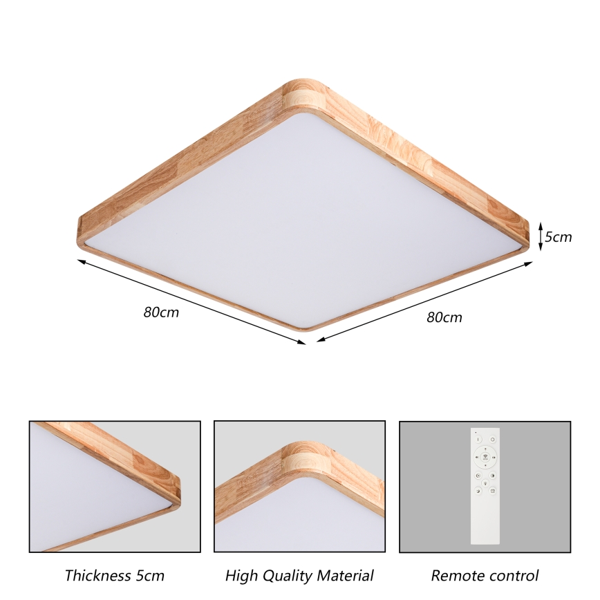 BRILAGI - LED regulējams griestu gaismeklis WOODLINE SQUARE LED/100W/230V 3000-6000K ozolkoka 80x80 cm + tālvadības pults