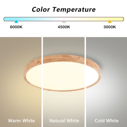Brilagi - LED regulējama griestu lampa WOODROUND LED/30W/230V 3000-6000K Ø 40 cm koka CRI 90 + tālvadības pults