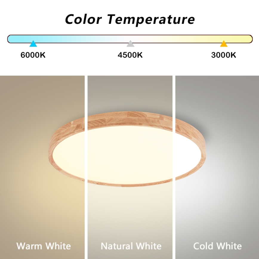 Brilagi - LED regulējama griestu lampa WOODROUND LED/30W/230V 3000-6000K Ø 40 cm koka CRI 90 + tālvadības pults