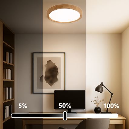 Brilagi - LED regulējama griestu lampa WOODROUND LED/30W/230V 3000-6000K Ø 40 cm koka CRI 90 + tālvadības pults