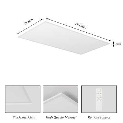 Brilagi - Dimējams LED griestu gaismeklis SLIMFRAME LED/80W/230V 120x60 cm 3000-6000K balts + tālvadība