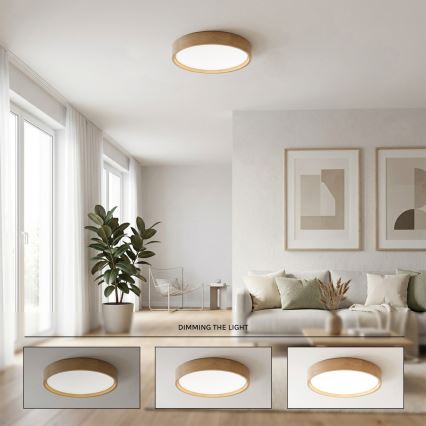 Brilagi - LED regulējams griestu lukturis MANAROLA REMOTE LED/24W/230V 3000-6500K pr. 41 cm, ozols + tālvadības pults