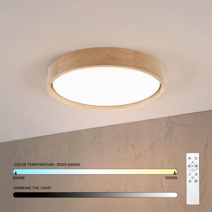 Brilagi - LED regulējams griestu lukturis MANAROLA REMOTE LED/24W/230V 3000-6500K pr. 41 cm, ozols + tālvadības pults