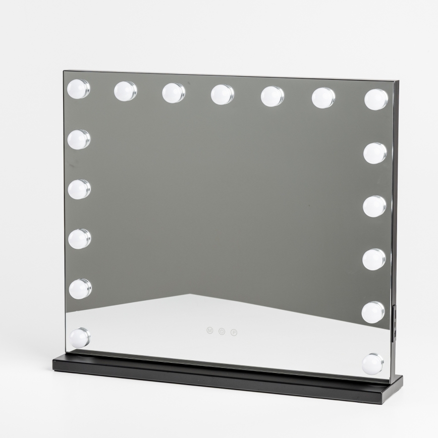BRILAGI - Grima spogulis ar regulējamu spilgtumu HOLLYWOOD LED/15W/230V CCT + 2x USB 60x50 cm melns