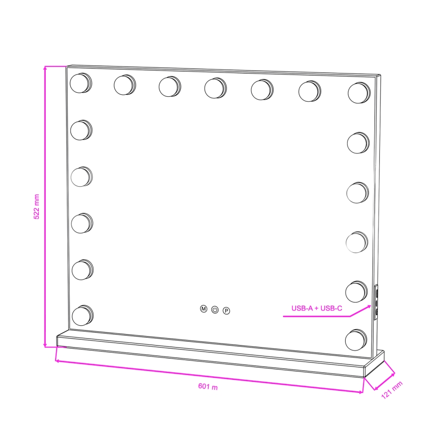 BRILAGI - Grima spogulis ar regulējamu spilgtumu HOLLYWOOD LED/15W/230V CCT + 2x USB 60x50 cm melns