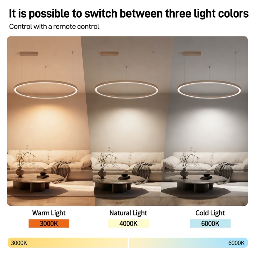 BRILAGI - LED lustra ar regulējamu spilgtumu uz troses PORTOFINO LED/60W/230V 3000-6000K diam. 80 cm bēša + ar tālvadības pulti