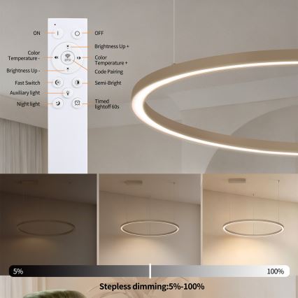 BRILAGI - LED lustra ar regulējamu spilgtumu uz troses PORTOFINO LED/60W/230V 3000-6000K diam. 80 cm bēša + ar tālvadības pulti
