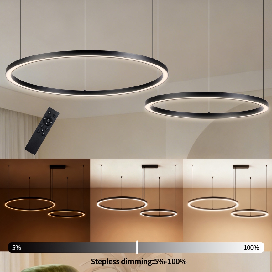 Brilagi - LED dimējama lustra uz troses PORTOFINO LED/98W/230V 3000-6000K melna + tālvadības pults